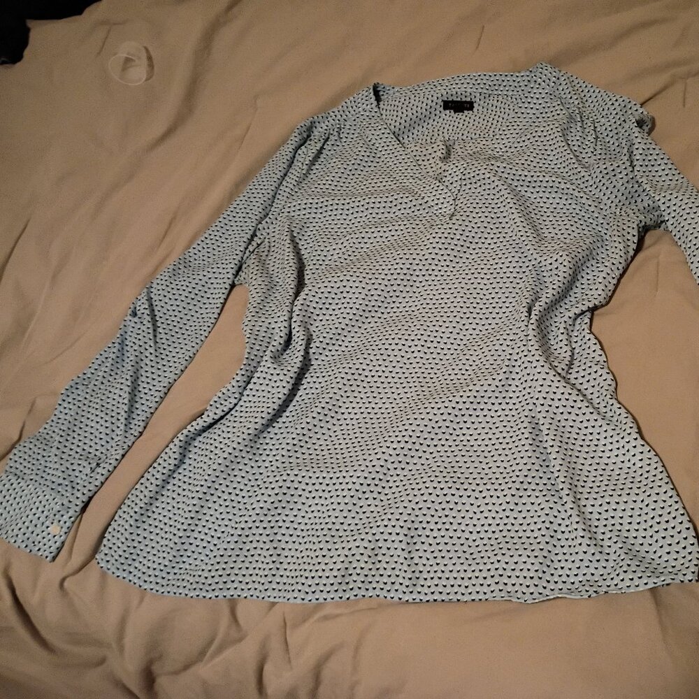 Talbot's beautiful vneck sheen longsleeve blouse with button wrists cuffs